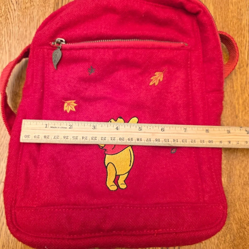 Disney Store Winnie the Pooh Red Felt Embroidered Fall Leaves Mini Backpack Bag